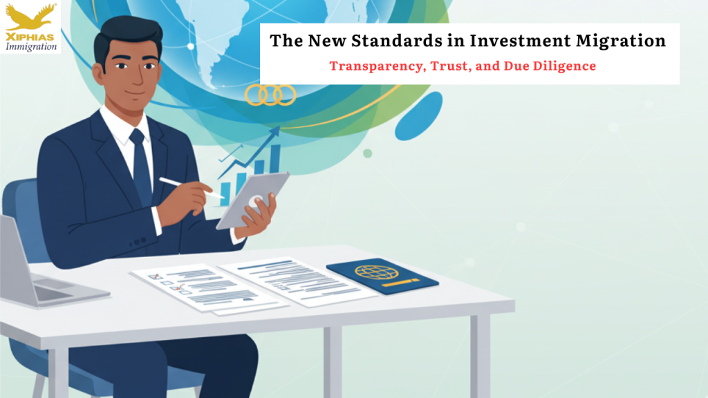 Professional reviewing passports and documents for investment migration, representing transparency, trust, and due diligence
